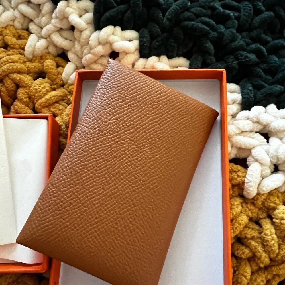 Authentic Hermès Calvi Card Holder Epsom Leather in Gold (New)